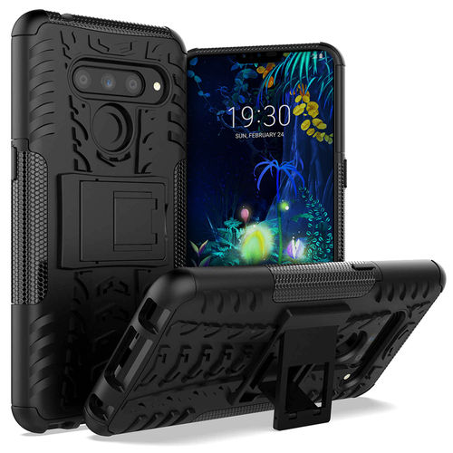 Dual Layer Rugged Tough Case & Stand for LG V50 ThinQ - Black